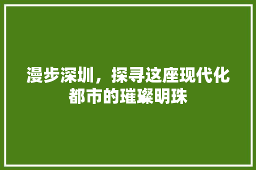 漫步深圳，探寻这座现代化都市的璀璨明珠