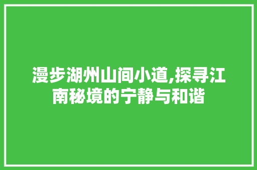 漫步湖州山间小道,探寻江南秘境的宁静与和谐