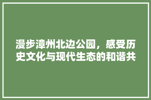 漫步漳州北边公园，感受历史文化与现代生态的和谐共生