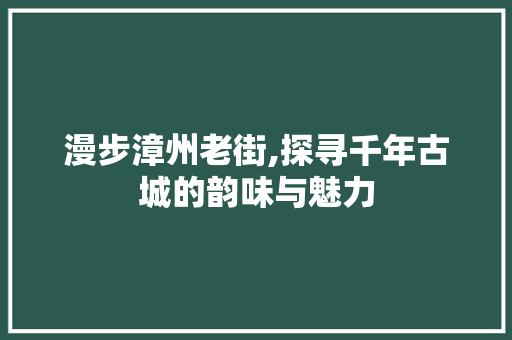 漫步漳州老街,探寻千年古城的韵味与魅力