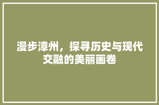 漫步漳州，探寻历史与现代交融的美丽画卷