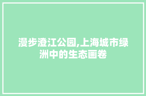 漫步澄江公园,上海城市绿洲中的生态画卷