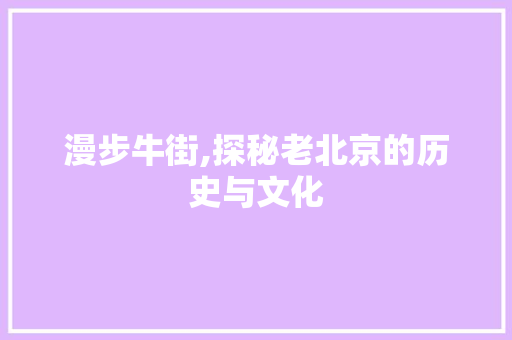 漫步牛街,探秘老北京的历史与文化