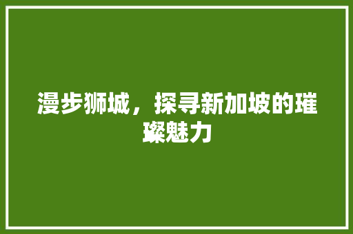 漫步狮城，探寻新加坡的璀璨魅力