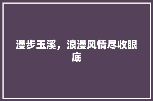 漫步玉溪，浪漫风情尽收眼底