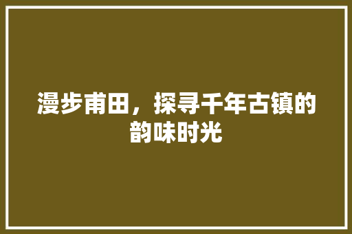 漫步甫田，探寻千年古镇的韵味时光