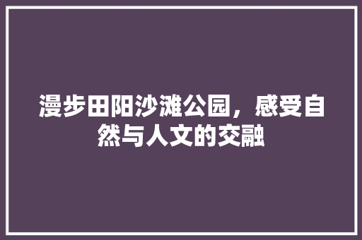 漫步田阳沙滩公园，感受自然与人文的交融