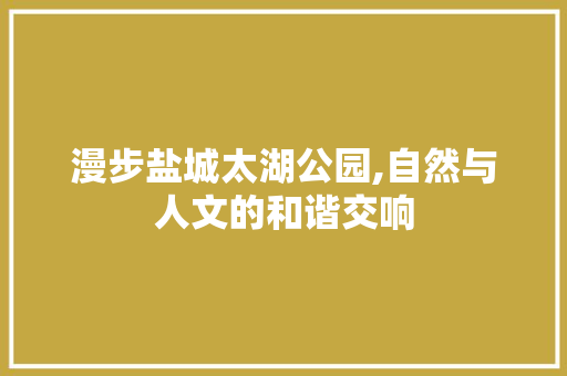 漫步盐城太湖公园,自然与人文的和谐交响