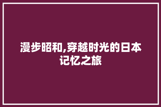 漫步昭和,穿越时光的日本记忆之旅