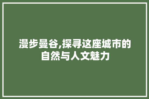 漫步曼谷,探寻这座城市的自然与人文魅力