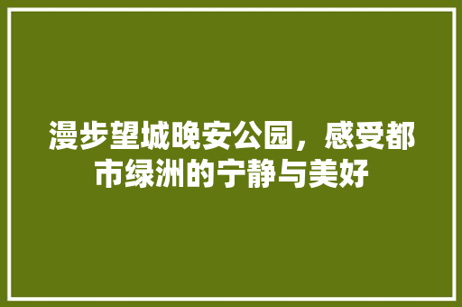 漫步望城晚安公园，感受都市绿洲的宁静与美好