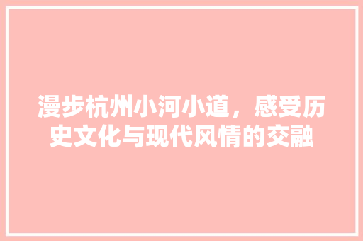 漫步杭州小河小道，感受历史文化与现代风情的交融