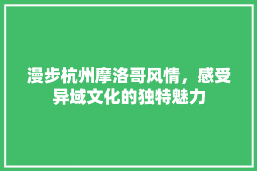 漫步杭州摩洛哥风情，感受异域文化的独特魅力