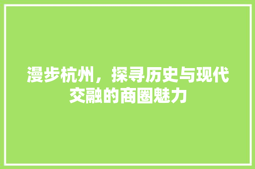 漫步杭州，探寻历史与现代交融的商圈魅力