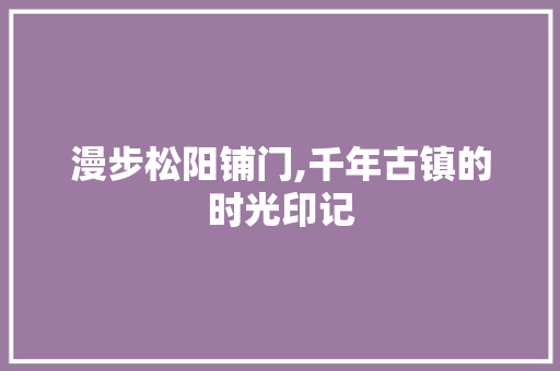 漫步松阳铺门,千年古镇的时光印记