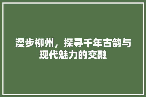 漫步柳州，探寻千年古韵与现代魅力的交融