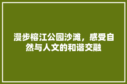 漫步榕江公园沙滩，感受自然与人文的和谐交融