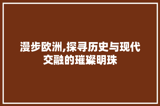 漫步欧洲,探寻历史与现代交融的璀璨明珠