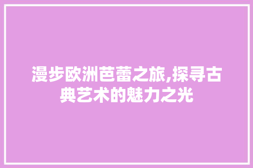 漫步欧洲芭蕾之旅,探寻古典艺术的魅力之光