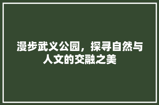 漫步武义公园，探寻自然与人文的交融之美