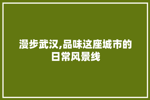 漫步武汉,品味这座城市的日常风景线