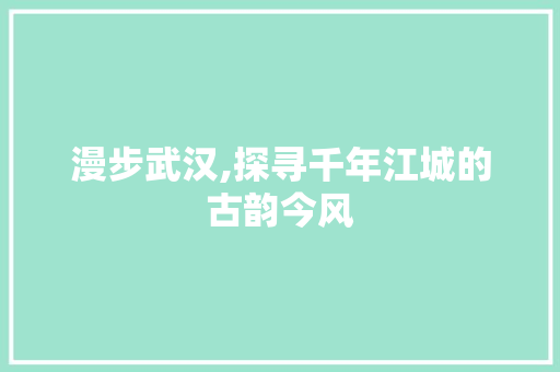 漫步武汉,探寻千年江城的古韵今风