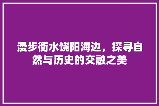 漫步衡水饶阳海边，探寻自然与历史的交融之美