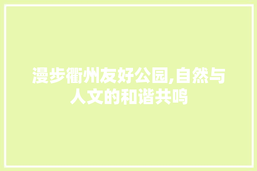 漫步衢州友好公园,自然与人文的和谐共鸣