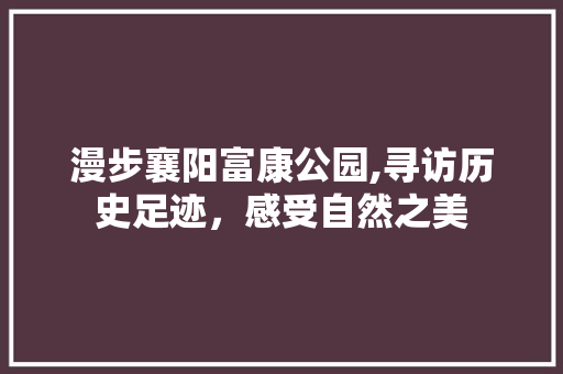 漫步襄阳富康公园,寻访历史足迹，感受自然之美