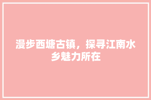 漫步西塘古镇，探寻江南水乡魅力所在