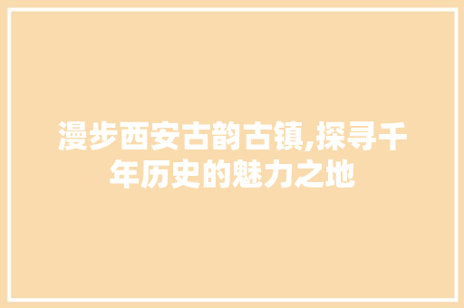 漫步西安古韵古镇,探寻千年历史的魅力之地