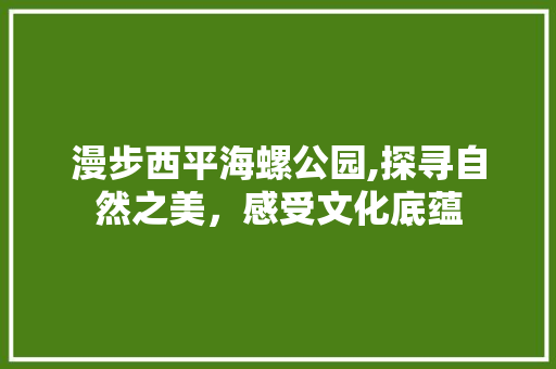 漫步西平海螺公园,探寻自然之美，感受文化底蕴