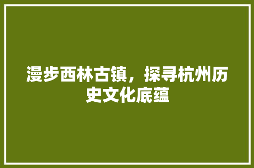 漫步西林古镇，探寻杭州历史文化底蕴