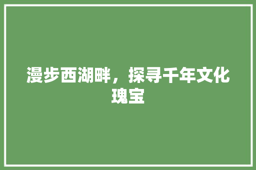 漫步西湖畔，探寻千年文化瑰宝