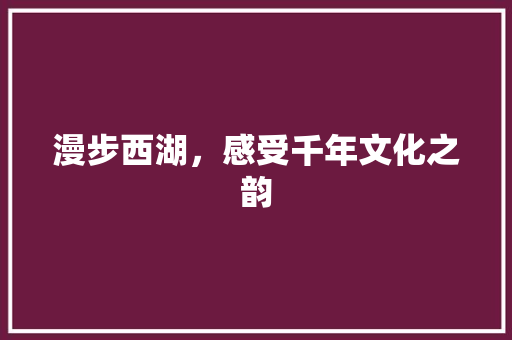 漫步西湖，感受千年文化之韵