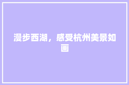 漫步西湖，感受杭州美景如画