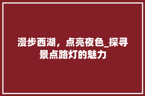 漫步西湖，点亮夜色_探寻景点路灯的魅力