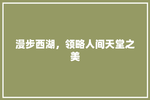 漫步西湖，领略人间天堂之美