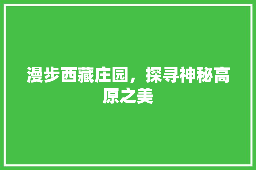 漫步西藏庄园，探寻神秘高原之美