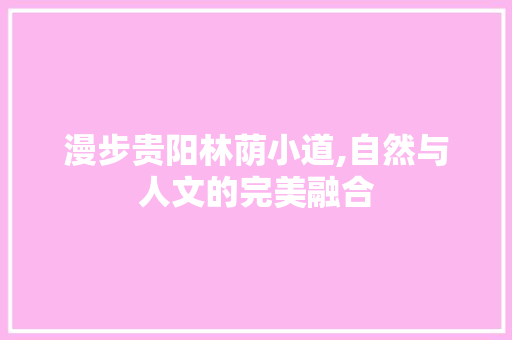 漫步贵阳林荫小道,自然与人文的完美融合