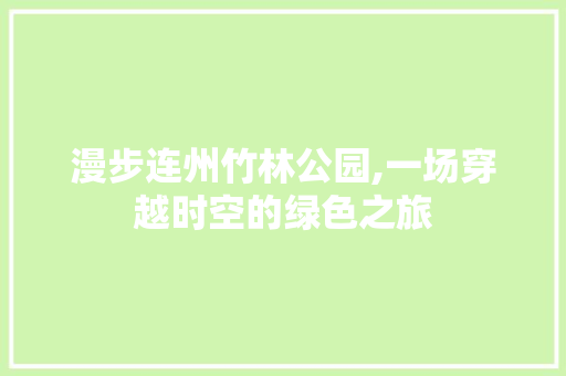 漫步连州竹林公园,一场穿越时空的绿色之旅