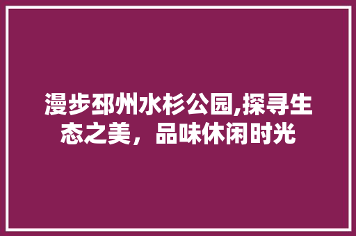 漫步邳州水杉公园,探寻生态之美，品味休闲时光