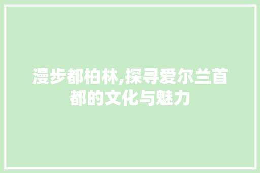 漫步都柏林,探寻爱尔兰首都的文化与魅力