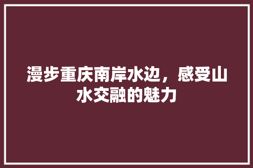 漫步重庆南岸水边，感受山水交融的魅力