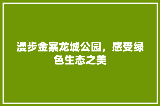 漫步金寨龙城公园，感受绿色生态之美