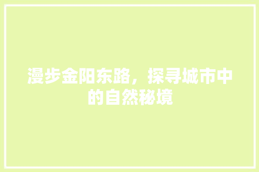 漫步金阳东路，探寻城市中的自然秘境