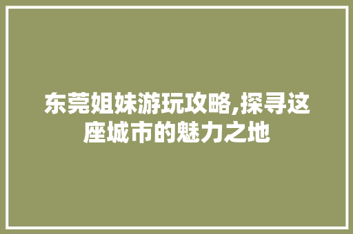 东莞姐妹游玩攻略,探寻这座城市的魅力之地  第1张