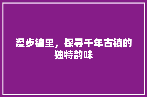 漫步锦里，探寻千年古镇的独特韵味