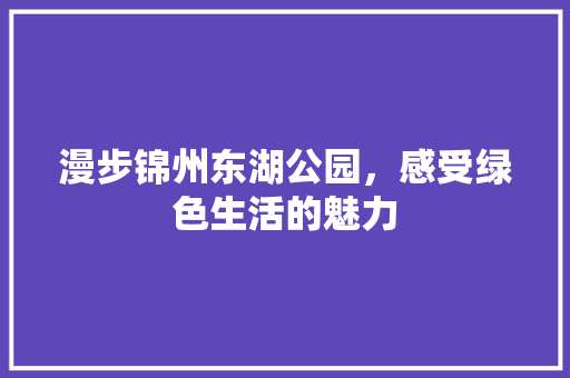 漫步锦州东湖公园，感受绿色生活的魅力