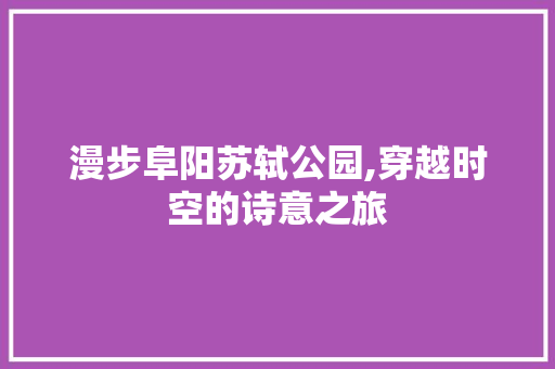 漫步阜阳苏轼公园,穿越时空的诗意之旅